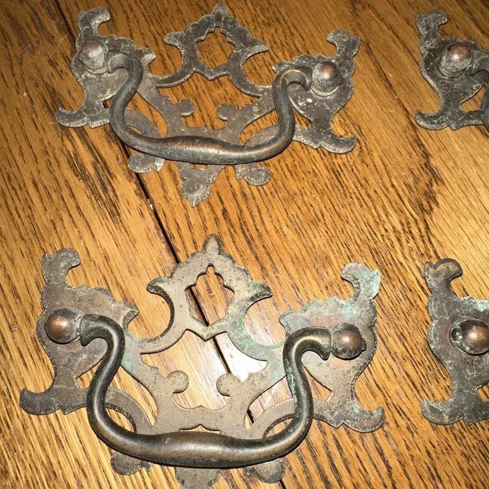 Lot Of 6 Antique Salvaged Brass Drawer Pulls 3